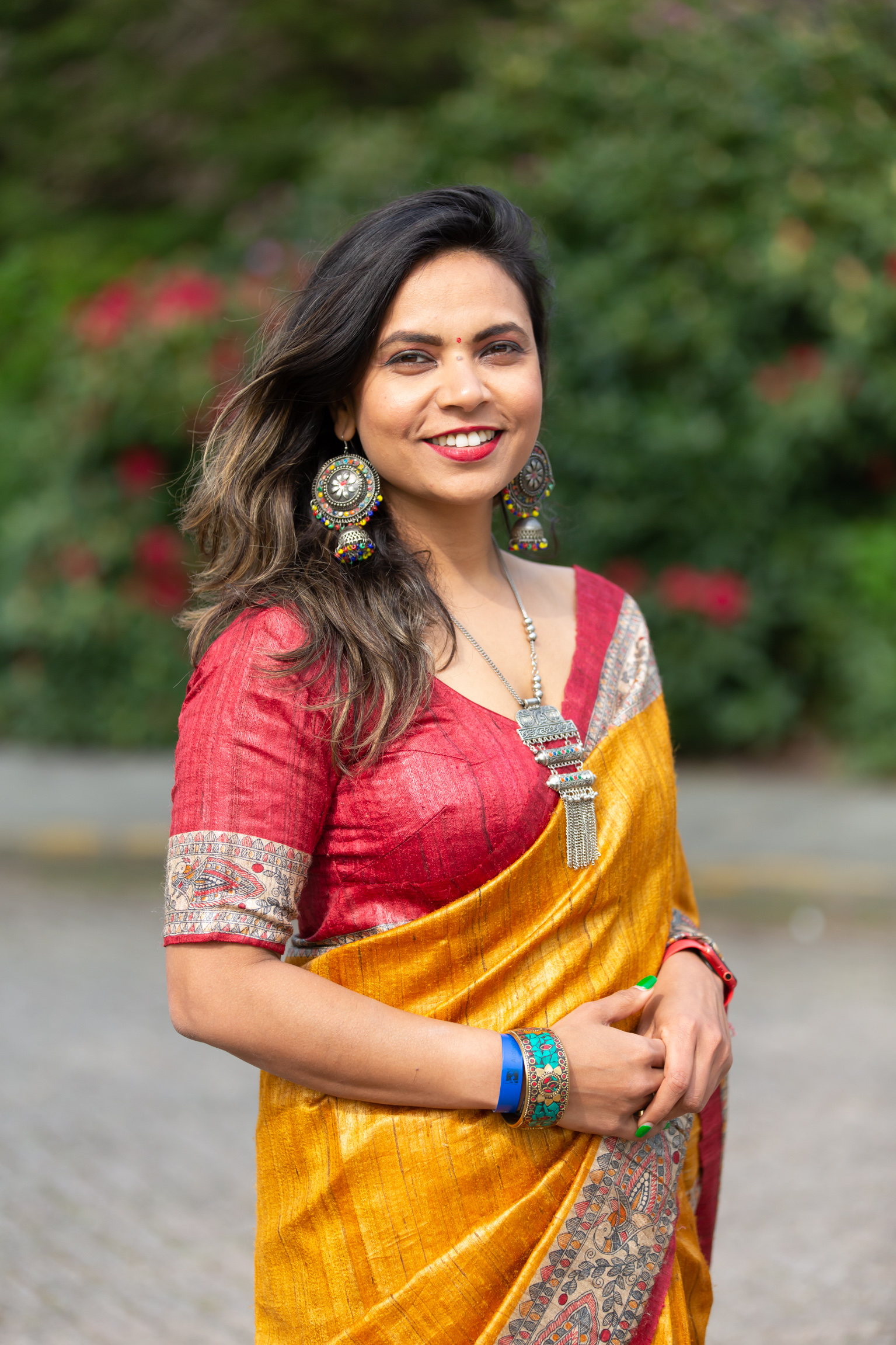 Aditi in a golden silk saree